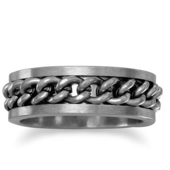 - 🆕 Stainless Steel Ring with Curb Chain Center - Picture 1 of 2